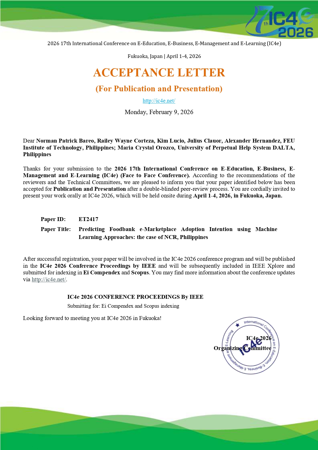 Acceptance Letter